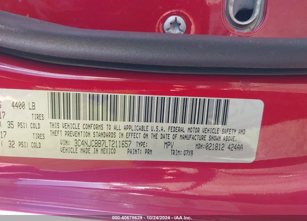 2020 JEEP COMPASS SUN AND WHEEL FWD VIN: 3C4NJCBB7LT211657