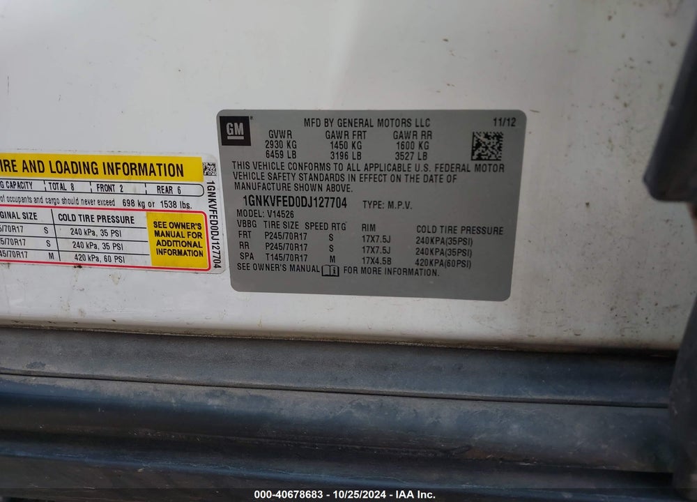 2013 CHEVROLET TRAVERSE LS VIN: 1GNKVFED0DJ127704