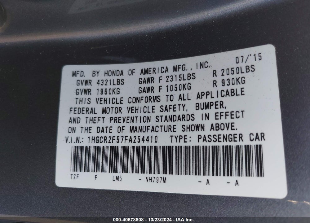 2015 HONDA ACCORD SPORT VIN: 1HGCR2F57FA254410