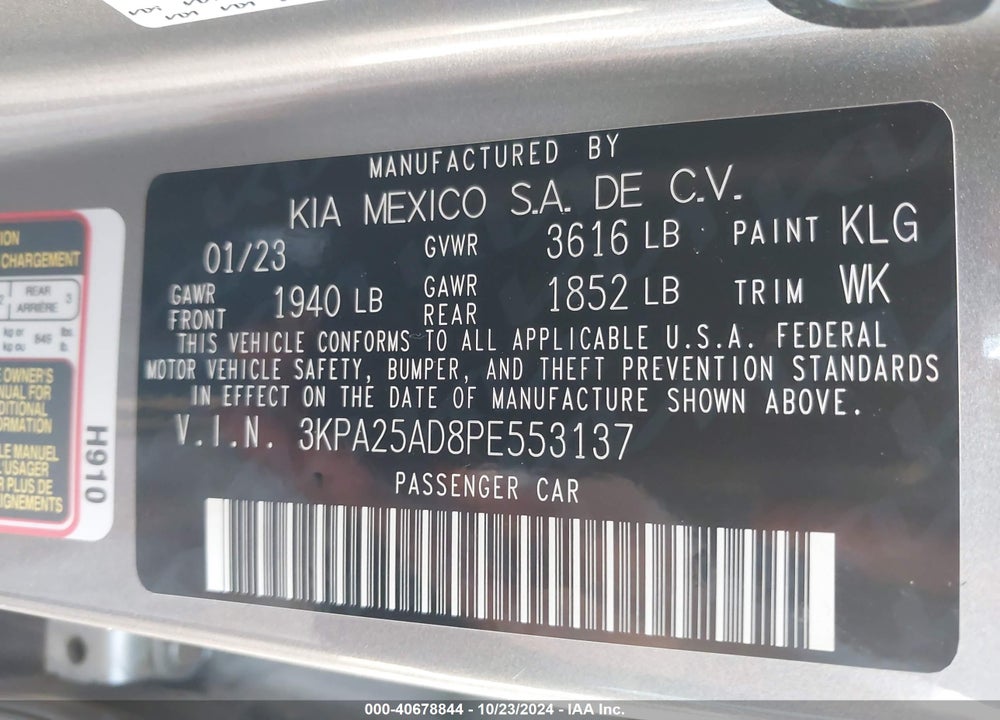 2023 KIA RIO 5-DOOR S VIN: 3KPA25AD8PE553137