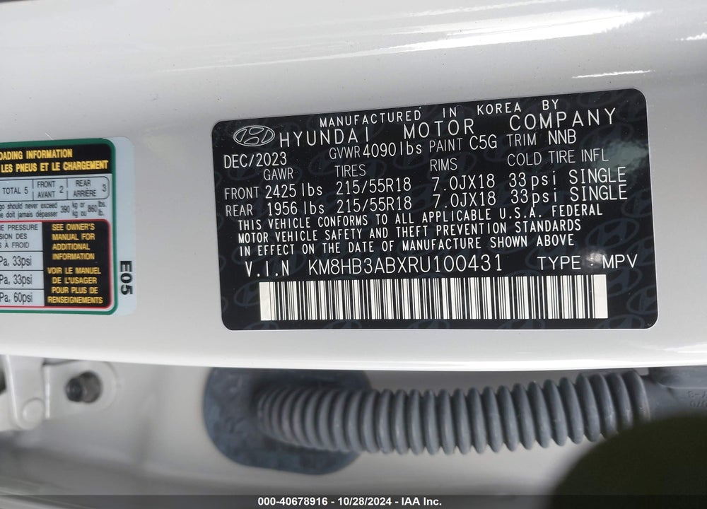 2024 HYUNDAI KONA SEL VIN: KM8HB3ABXRU100431