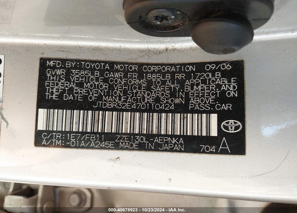2007 TOYOTA COROLLA LE VIN: JTDBR32E470110424