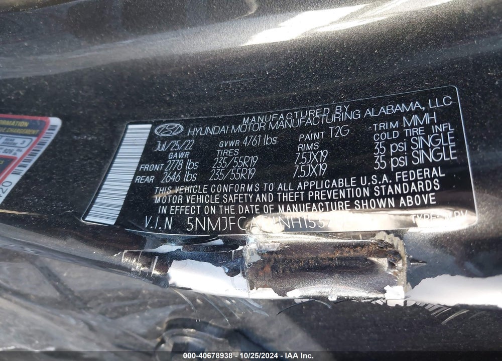 2022 HYUNDAI TUCSON SEL VIN: 5NMJFCAE4NH153258