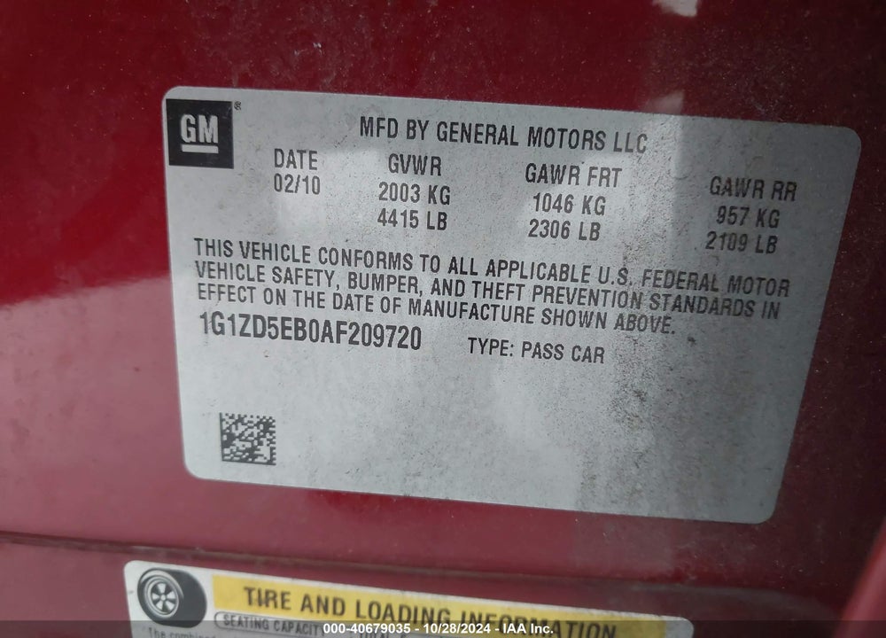 2010 CHEVROLET MALIBU LT VIN: 1G1ZD5EB0AF209720