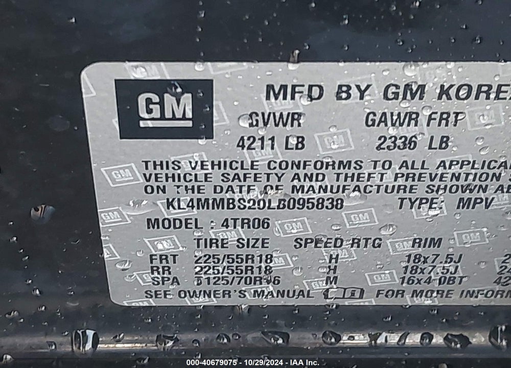 2020 BUICK ENCORE GX FWD PREFERRED VIN: KL4MMBS29LB095838