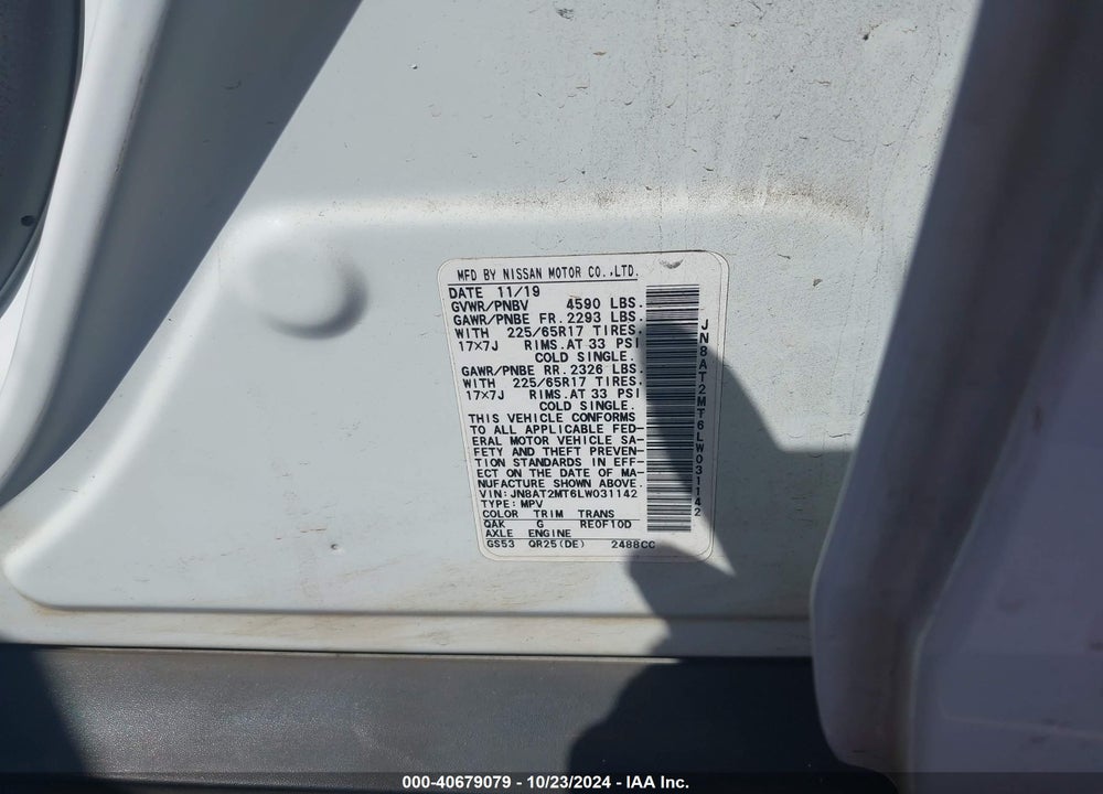 2020 NISSAN ROGUE S FWD VIN: JN8AT2MT6LW031142