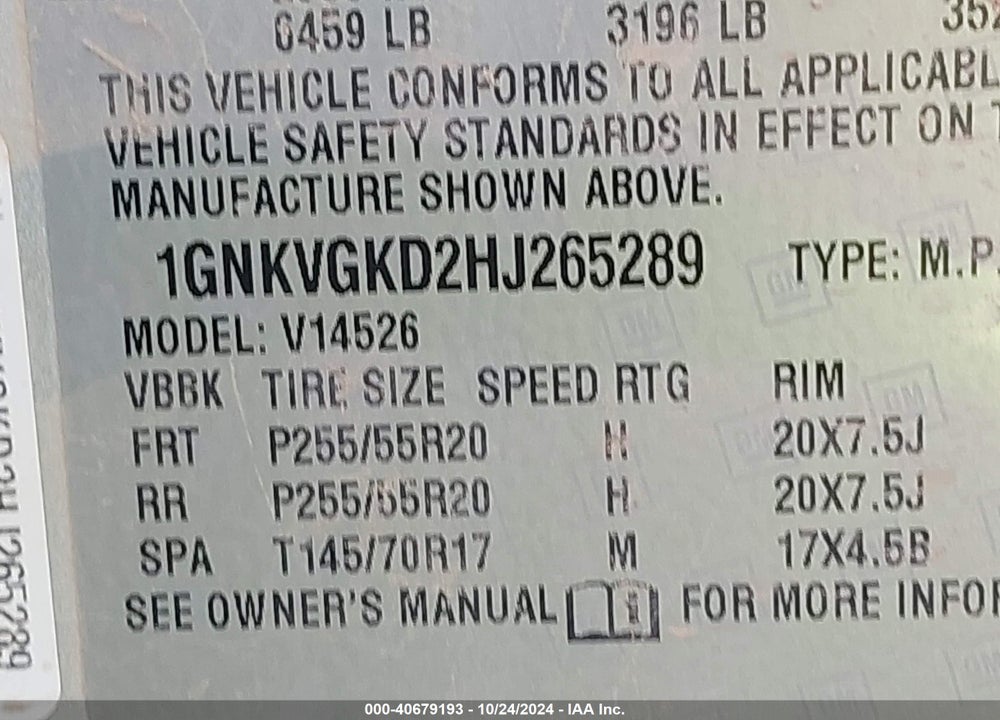2017 CHEVROLET TRAVERSE 1LT VIN: 1GNKVGKD2HJ265289