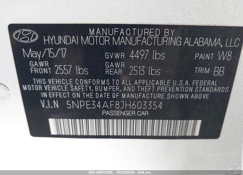 2018 HYUNDAI SONATA SEL VIN: 5NPE34AF8JH603354