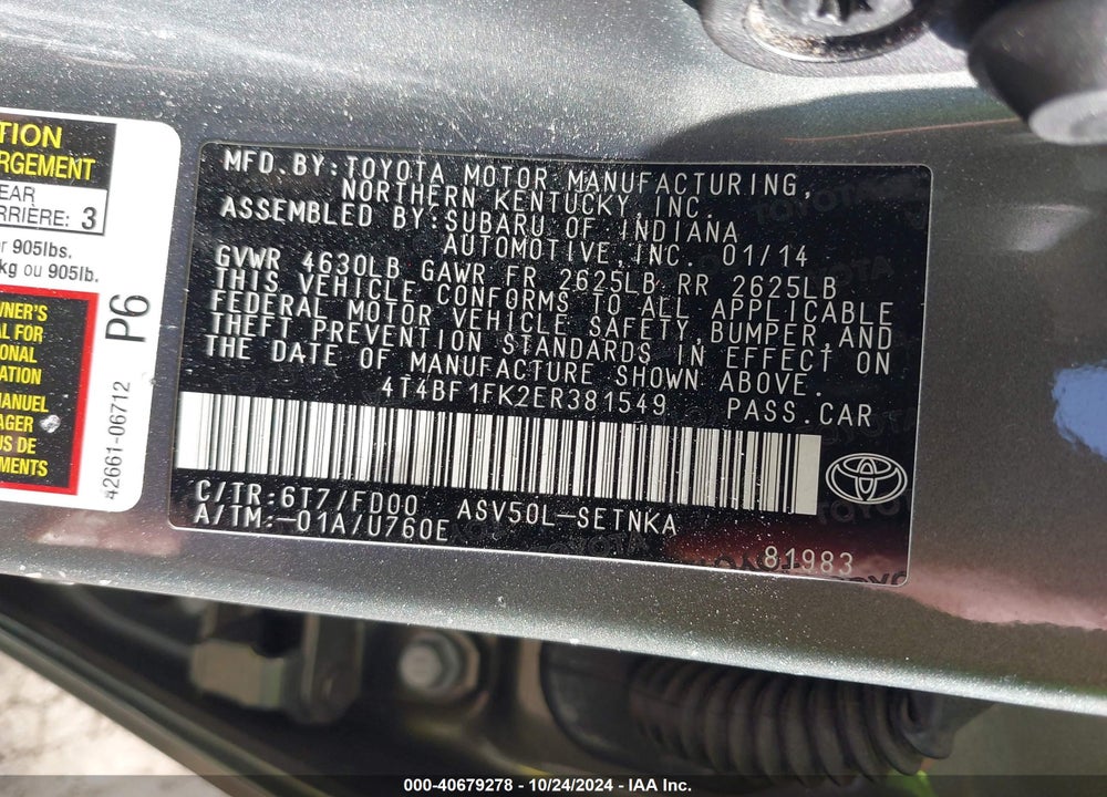 2014 TOYOTA CAMRY LE VIN: 4T4BF1FK2ER381549
