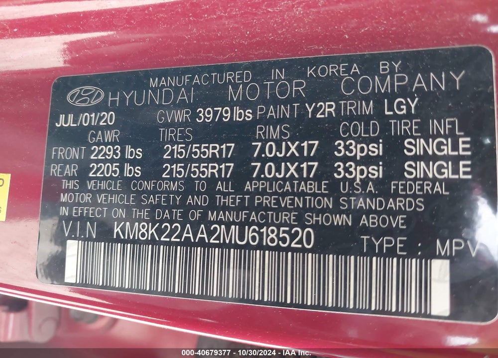 2021 HYUNDAI KONA SEL VIN: KM8K22AA2MU618520