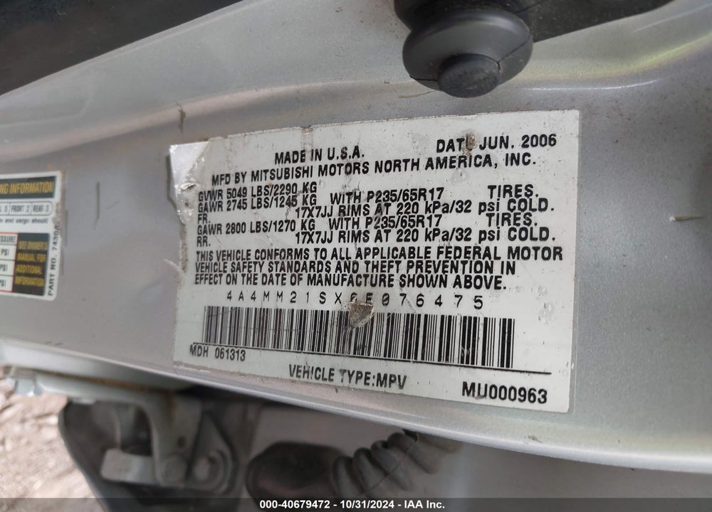 2006 MITSUBISHI ENDEAVOR LS VIN: 4A4MM21SX6E076475