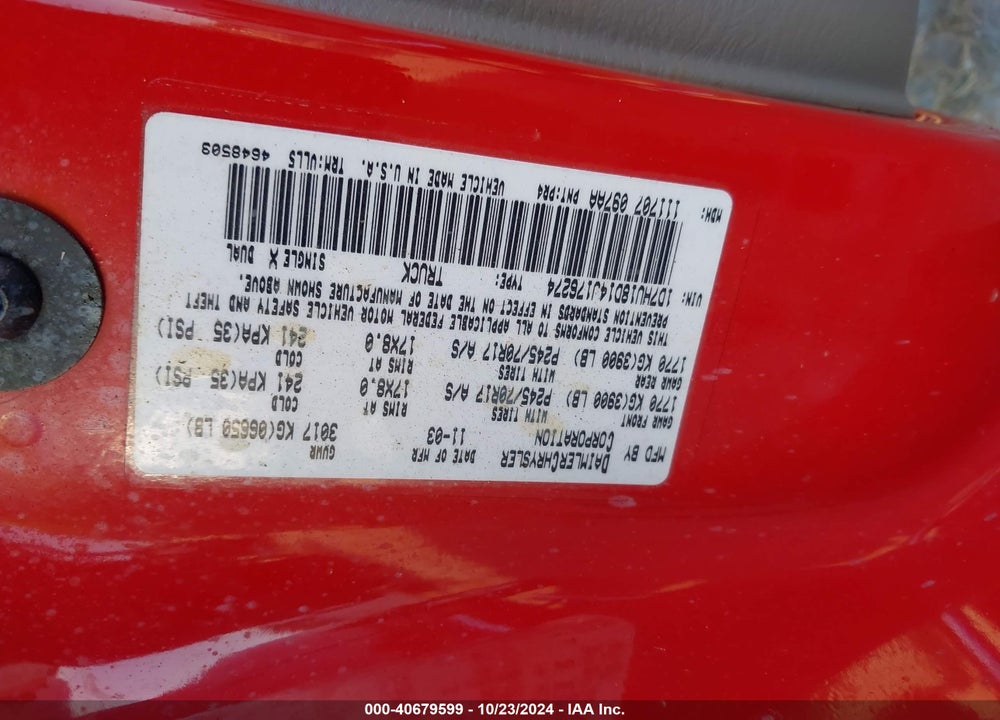 2004 DODGE RAM 1500 SLT/LARAMIE VIN: 1D7HU18D14J176274