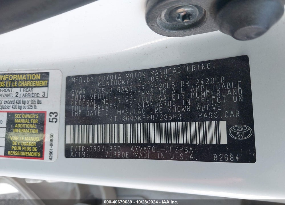 2023 TOYOTA CAMRY XSE VIN: 4T1K61AK6PU728563