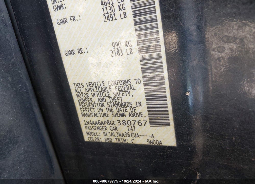 2016 NISSAN MAXIMA 3.5 SV VIN: 1N4AA6AP8GC380767