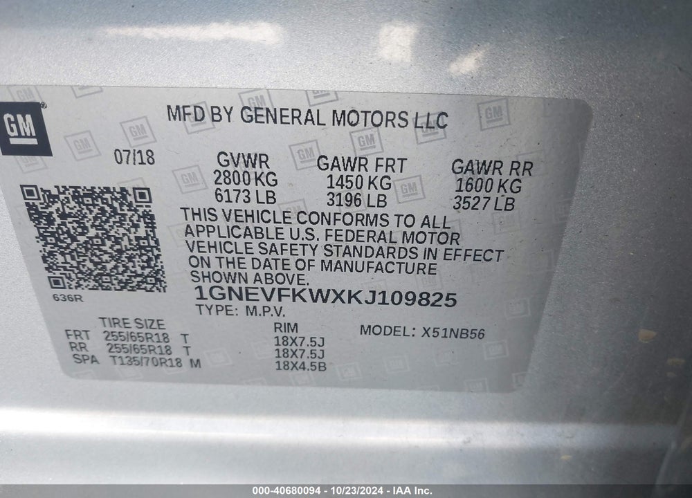 2019 CHEVROLET TRAVERSE LS VIN: 1GNEVFKWXKJ109825