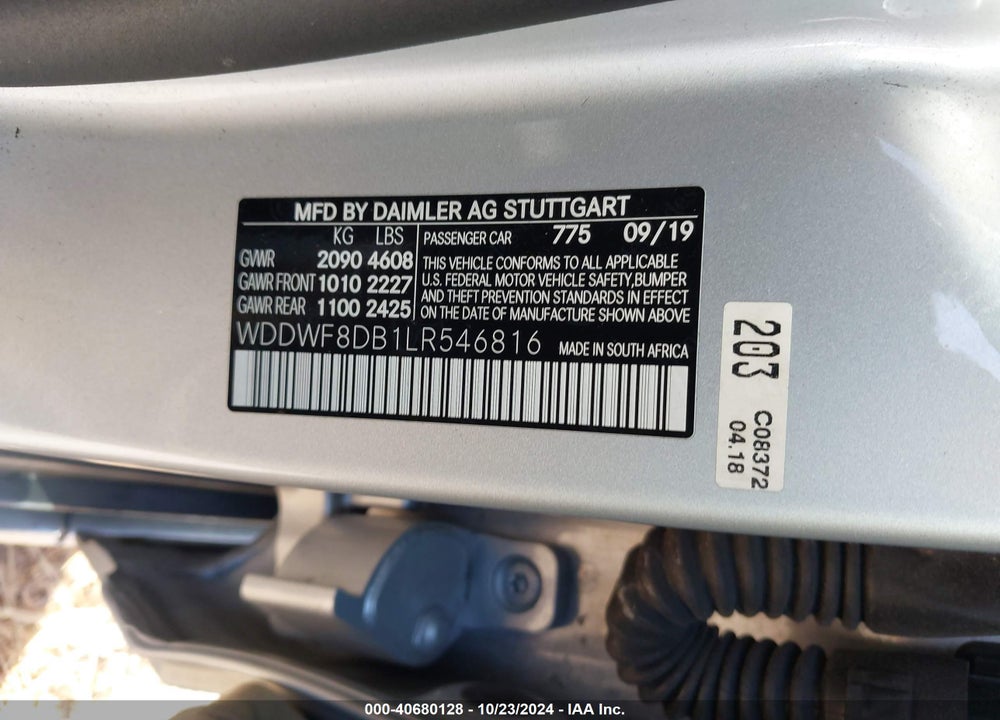 2020 MERCEDES-BENZ C 300 VIN: WDDWF8DB1LR546816