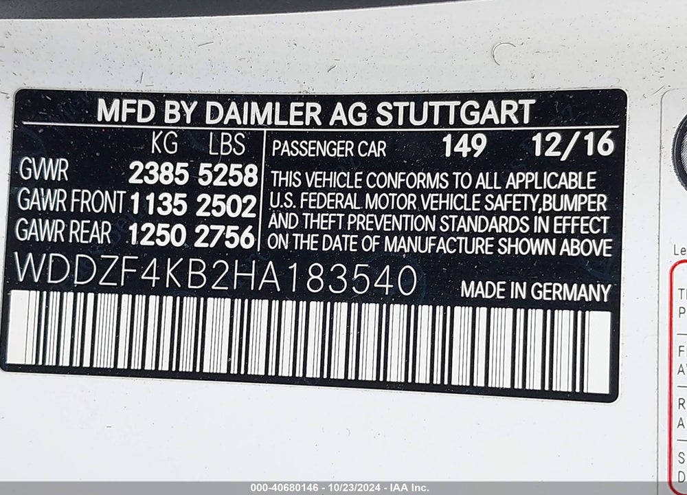 2017 MERCEDES-BENZ E 300 4MATIC VIN: WDDZF4KB2HA183540