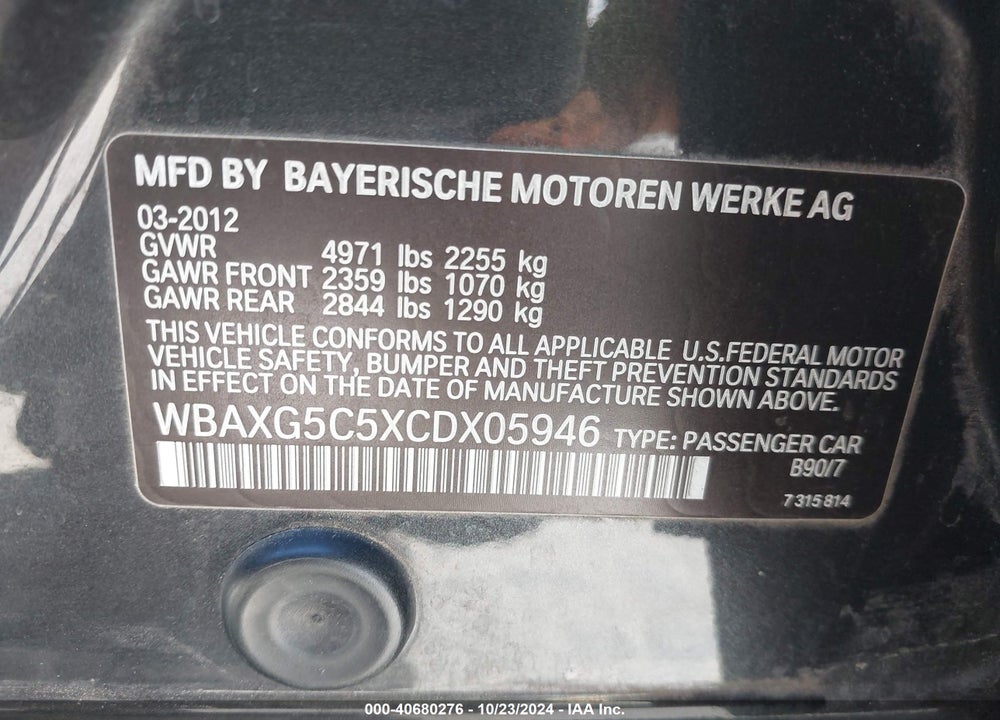 2012 BMW 528I VIN: WBAXG5C5XCDX05946