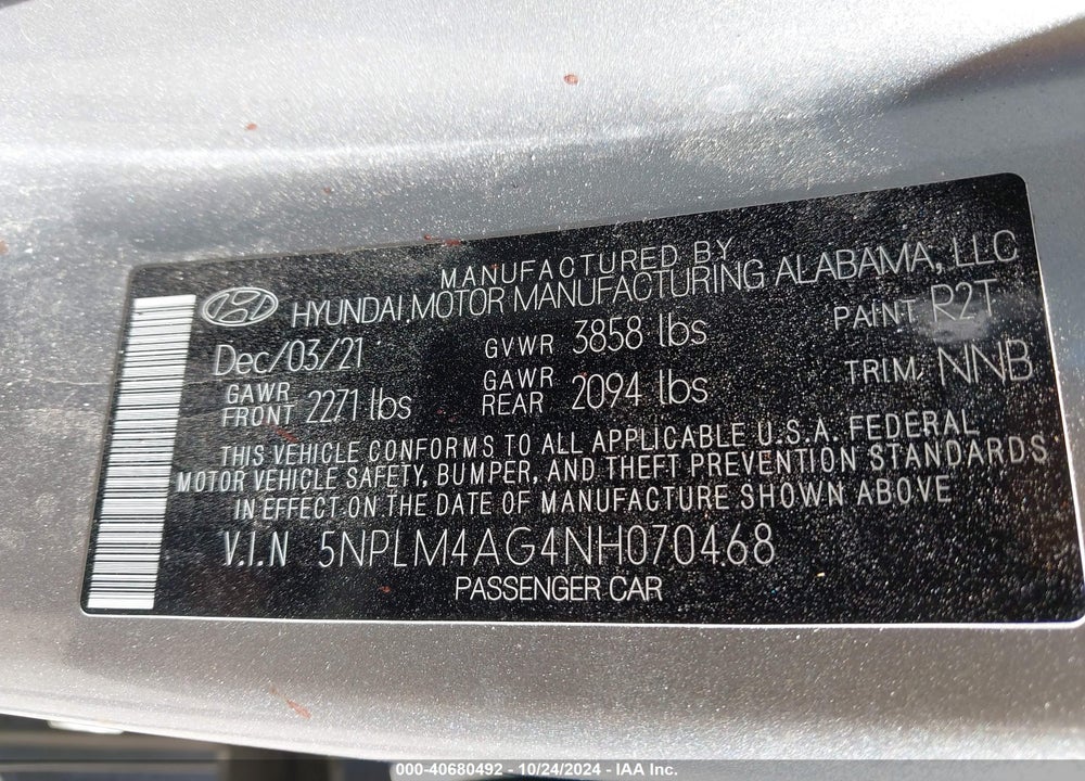 2022 HYUNDAI ELANTRA VIN: 5NPLM4AG4NH070468