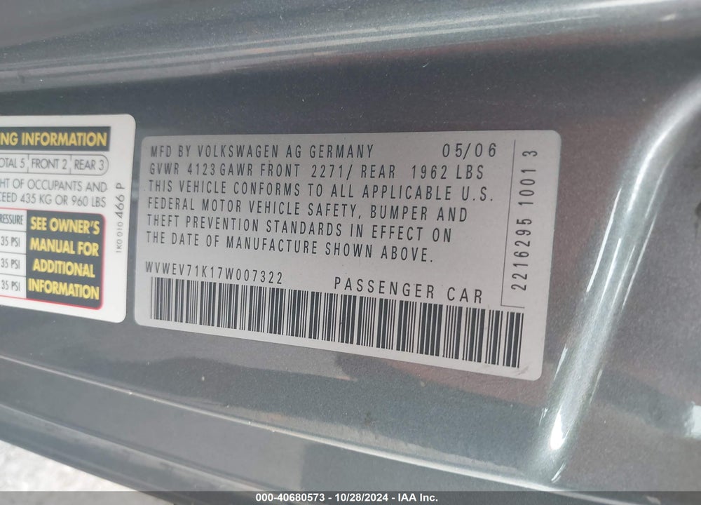 2007 VOLKSWAGEN GTI 2-DOOR VIN: WVWEV71K17W007322