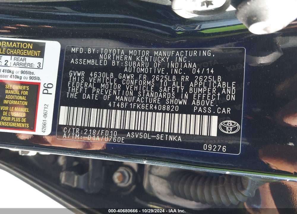 2014 TOYOTA CAMRY LE VIN: 4T4BF1FK6ER408820