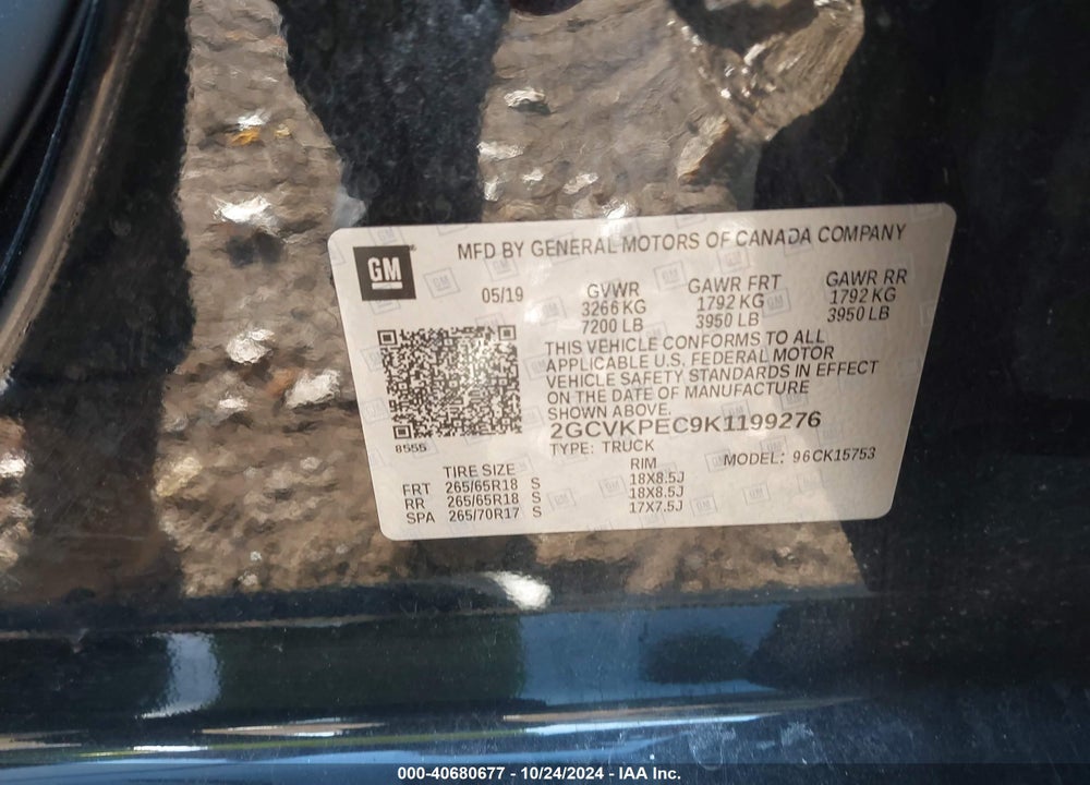 2019 CHEVROLET SILVERADO 1500 LD LT VIN: 2GCVKPEC9K1199276