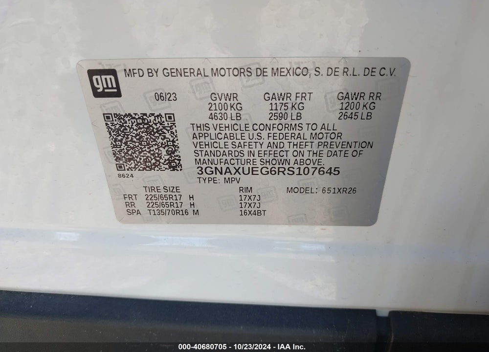 2024 CHEVROLET EQUINOX AWD LT VIN: 3GNAXUEG6RS107645