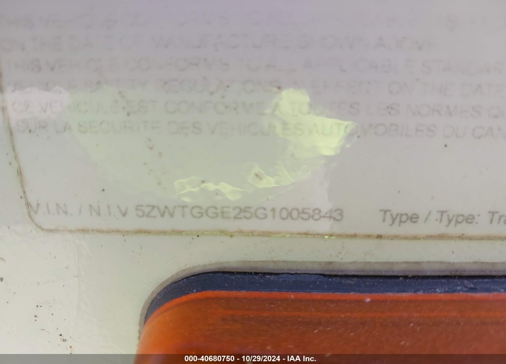 2016 EVERGREEN RV OTHER VIN: 5ZWTGGE25G1005843