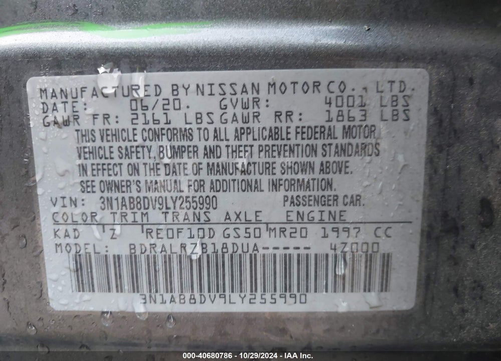 2020 NISSAN SENTRA SR XTRONIC CVT VIN: 3N1AB8DV9LY255990