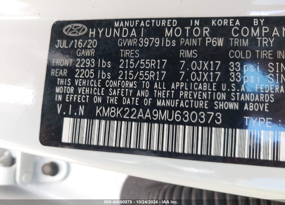 2021 HYUNDAI KONA SEL VIN: KM8K22AA9MU630373