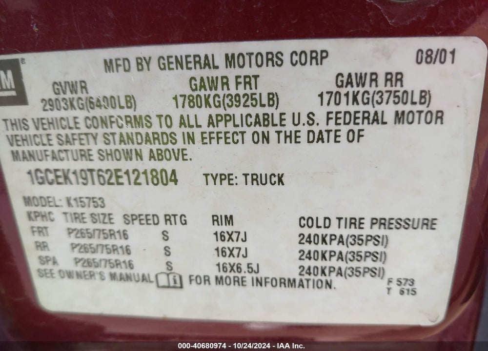 2002 CHEVROLET SILVERADO 1500 LS VIN: 1GCEK19T62E121804