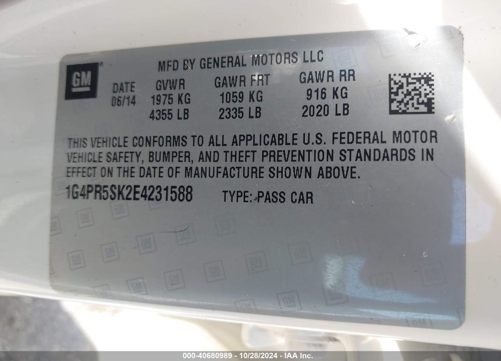 2014 BUICK VERANO VIN: 1G4PR5SK2E4231588