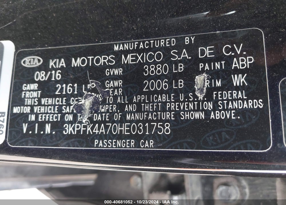 2017 KIA FORTE LX VIN: 3KPFK4A70HE031758