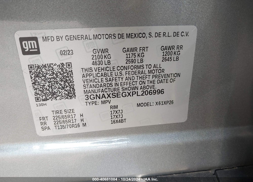 2023 CHEVROLET EQUINOX AWD LS VIN: 3GNAXSEGXPL206996