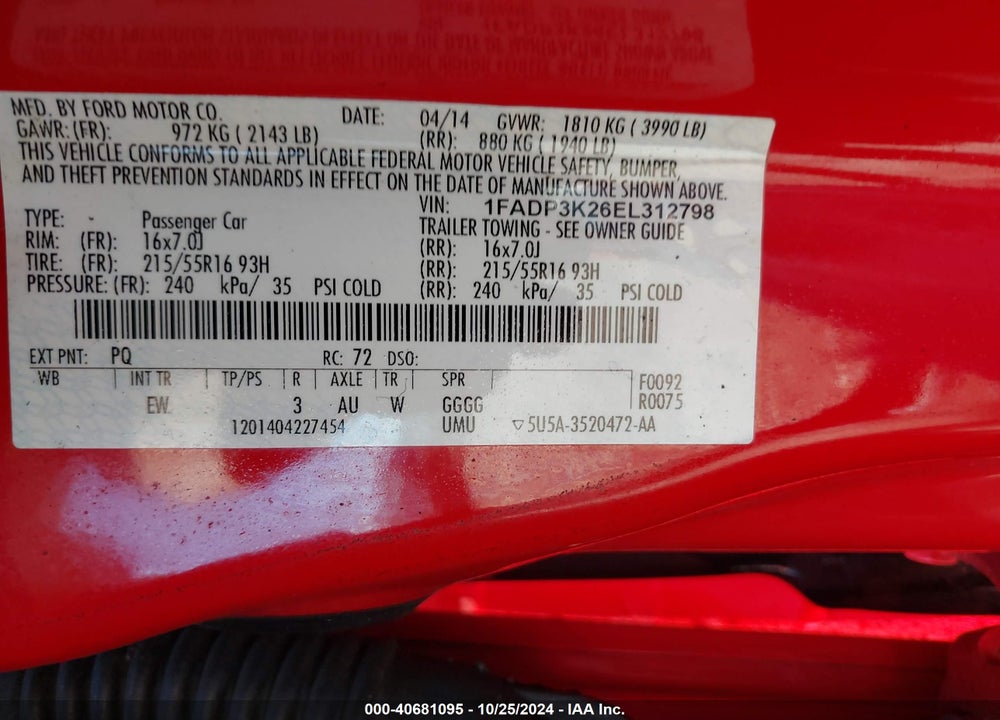 2014 FORD FOCUS SE VIN: 1FADP3K26EL312798