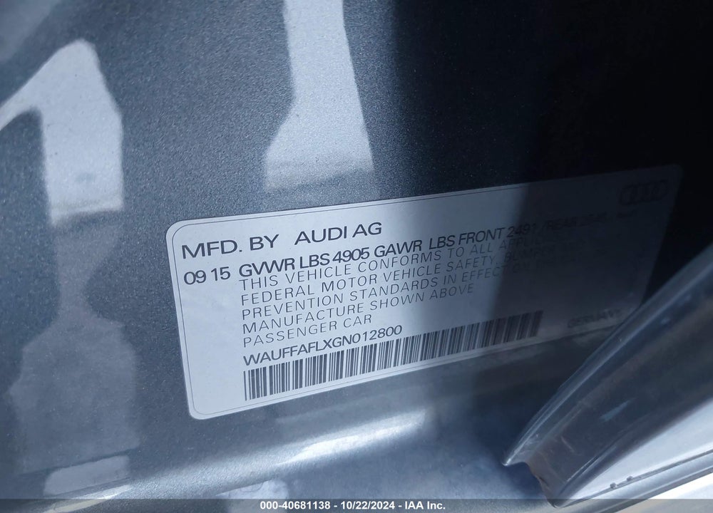 2016 AUDI A4 2.0T PREMIUM VIN: WAUFFAFLXGN012800