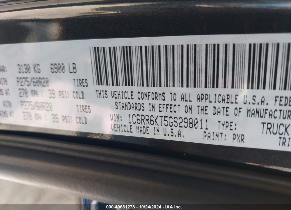 2016 RAM 1500 EXPRESS VIN: 1C6RR6KT5GS298011