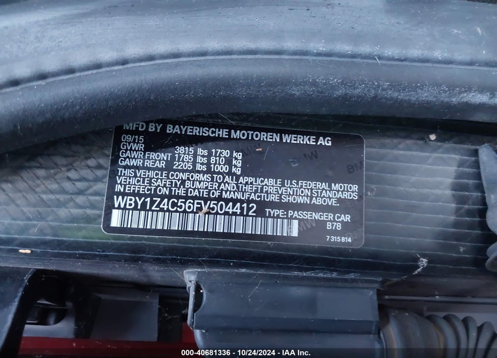 2015 BMW I3 BASE W/RANGE EXTENDER VIN: WBY1Z4C56FV504412