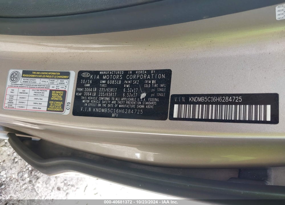 2017 KIA SEDONA LX VIN: KNDMB5C16H6284725