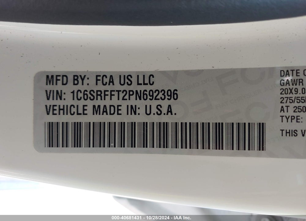 2023 RAM 1500 BIG HORN 4X4 5'7 BOX VIN: 1C6SRFFT2PN692396