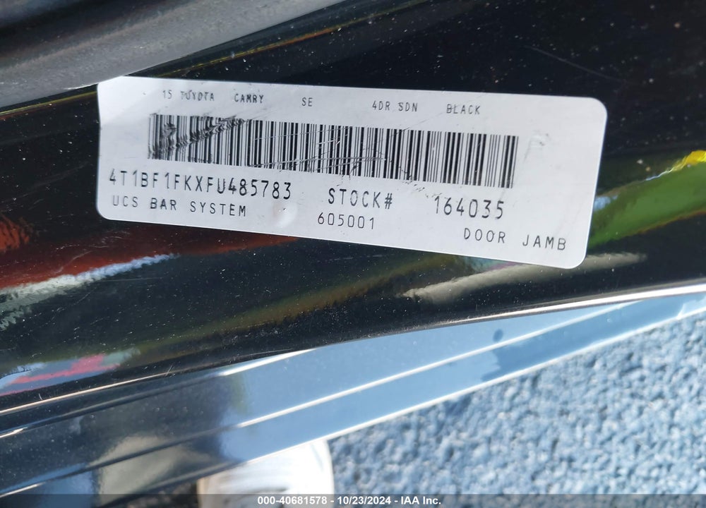 2015 TOYOTA CAMRY SE VIN: 4T1BF1FKXFU485783