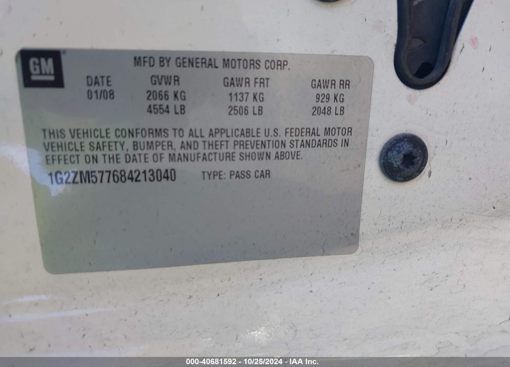 2008 PONTIAC G6 GXP VIN: 1G2ZM577684213040