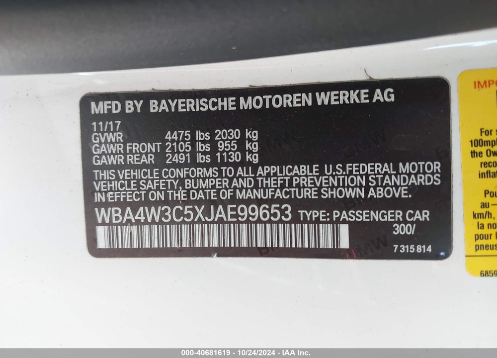 2018 BMW 430I VIN: WBA4W3C5XJAE99653