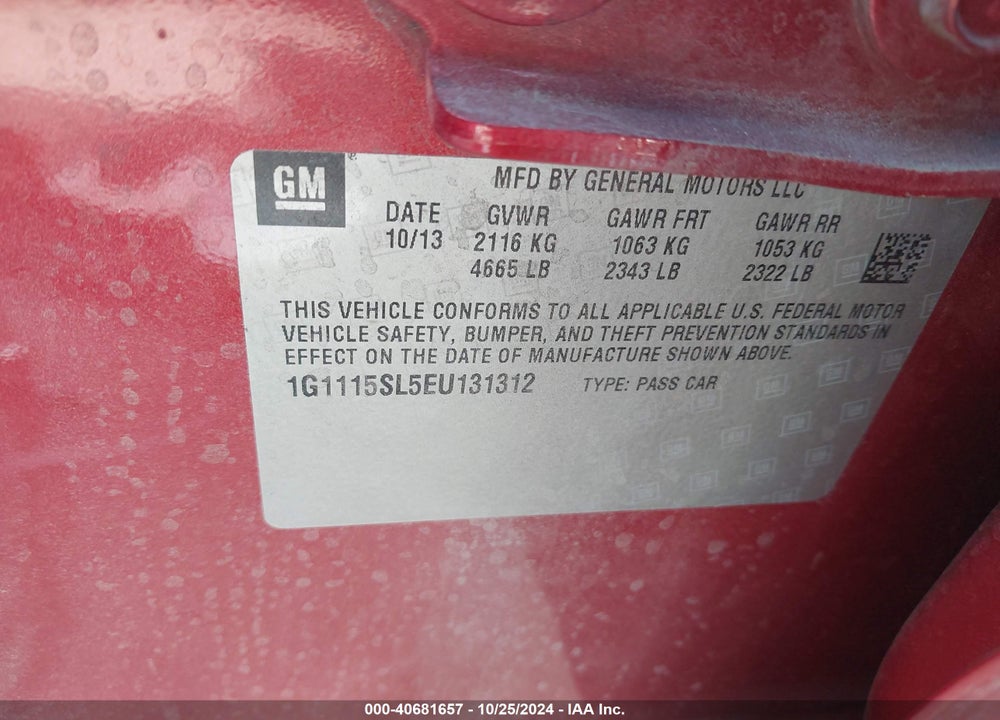 2014 CHEVROLET IMPALA 1LT VIN: 1G1115SL5EU131312