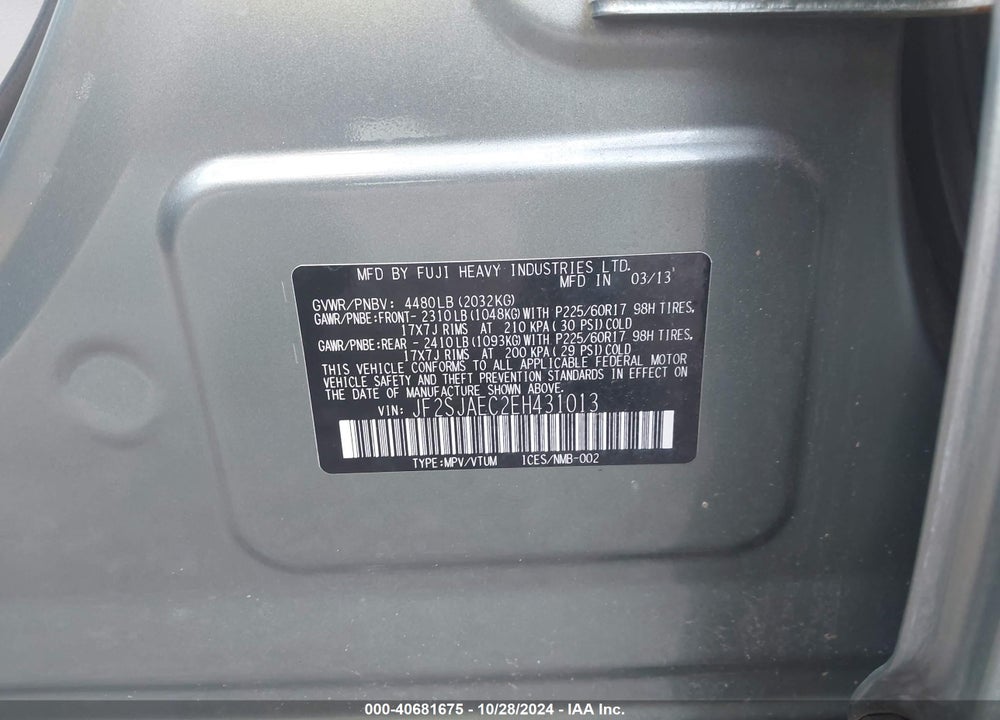 2014 SUBARU FORESTER 2.5I PREMIUM VIN: JF2SJAEC2EH431013