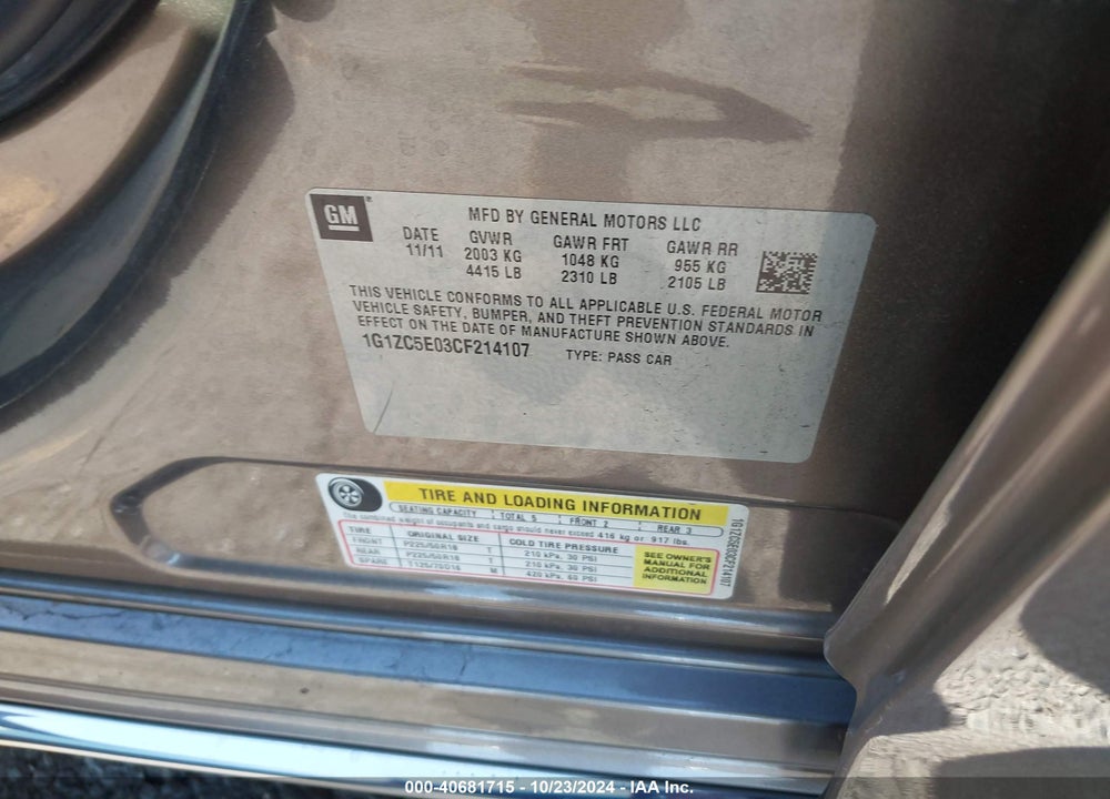 2012 CHEVROLET MALIBU VIN: 1G1ZC5E03CF214107
