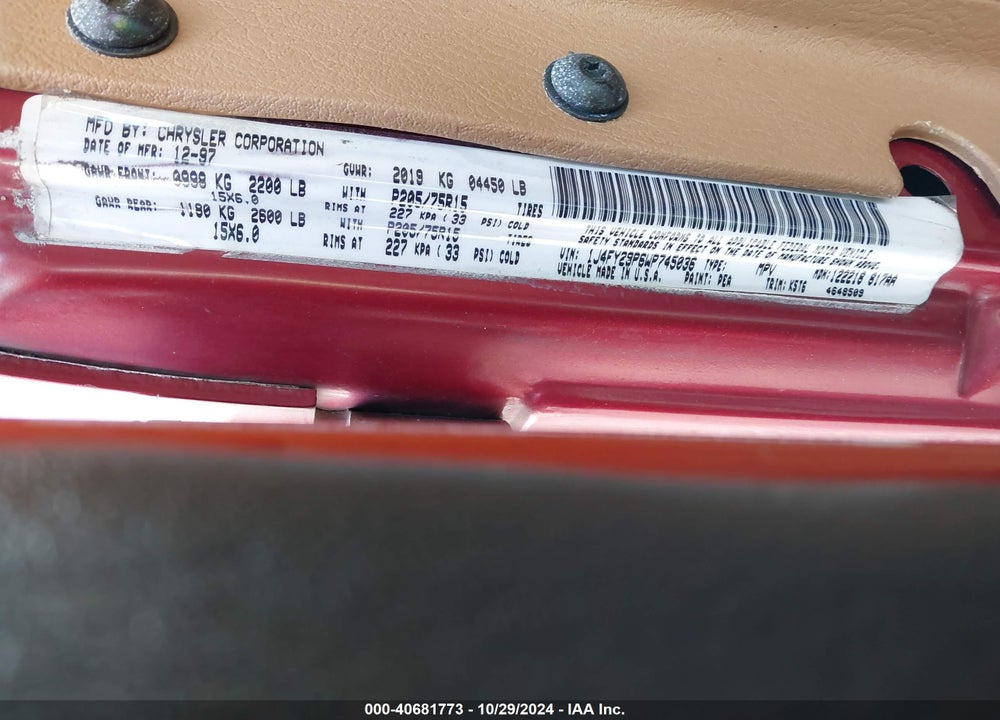 1998 JEEP WRANGLER SE VIN: 1J4FY29P6WP745036