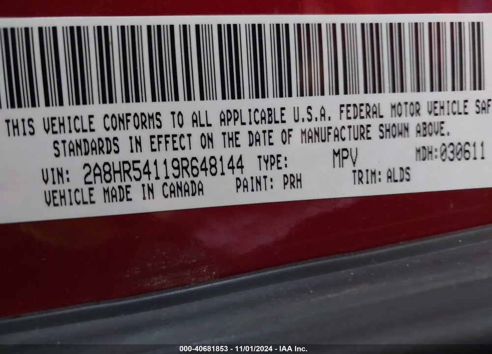 2009 CHRYSLER TOWN & COUNTRY TOURING VIN: 2A8HR54119R648144