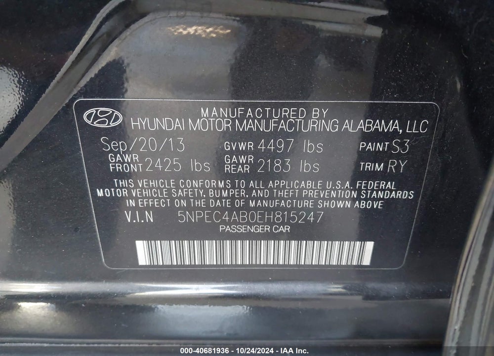 2014 HYUNDAI SONATA LIMITED 2.0T VIN: 5NPEC4AB0EH815247