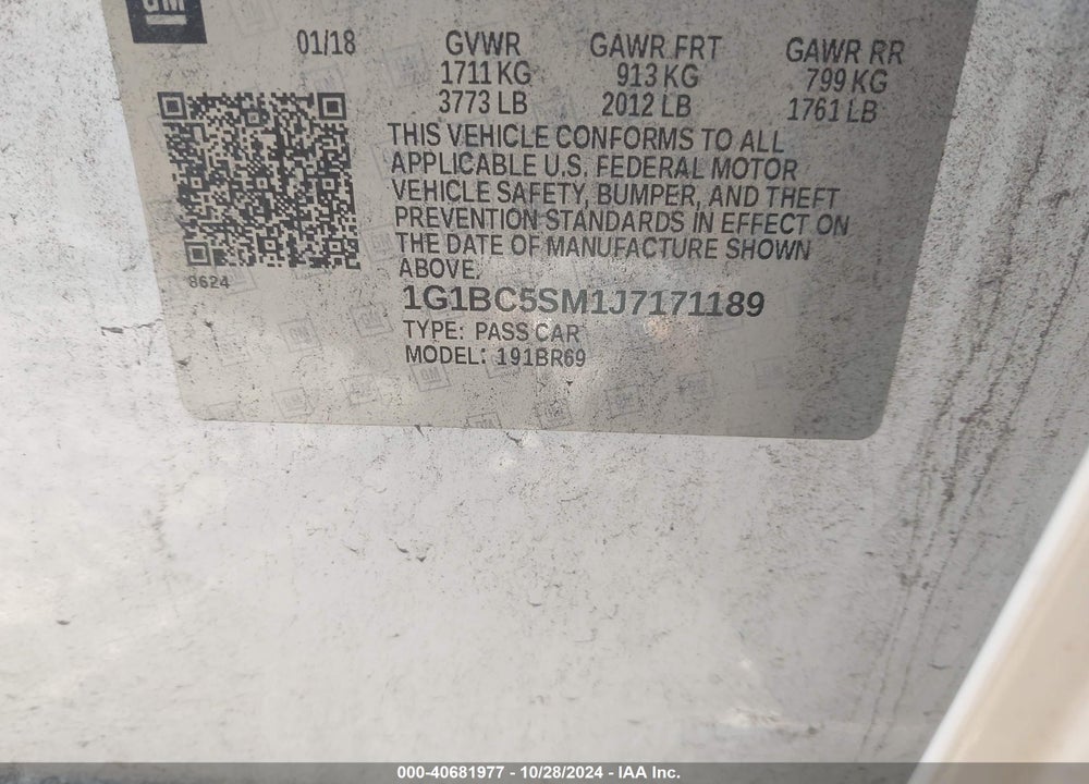 2018 CHEVROLET CRUZE VIN: 1G1BC5SM1J7171189